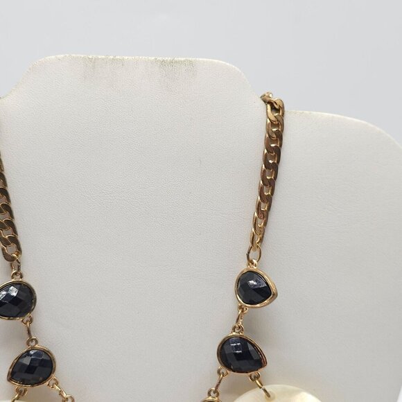 Peach Black MOP Acrylic Flower Statement Bling Necklace - Picture 5 of 9